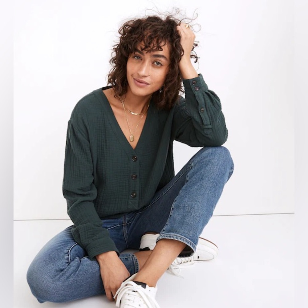 Madewell Lightspun Evert Top Midnight Green Size Small